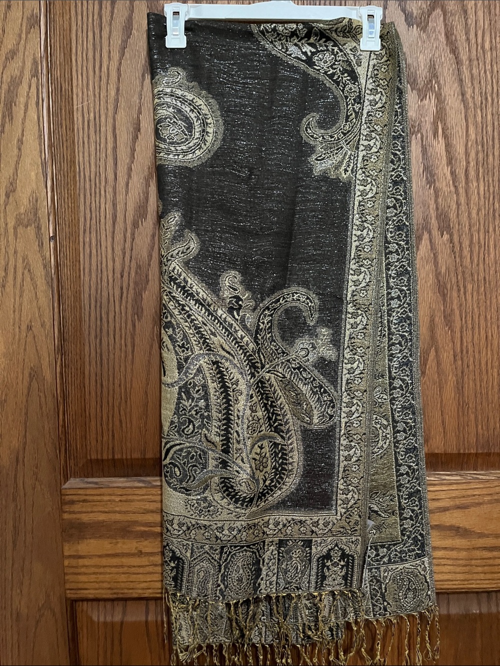 west loop Black and Gold Paisley Fringe Wrap Scarf